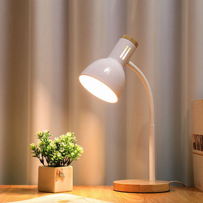 Modern Minimalist Iron Wooden Base Hose Foldable Adjustable Arm 1-Light Table Lamp For Bedroom