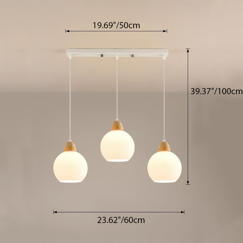 Contemporary Nordic Globe Pumpkin Flower Hardware Glass 3-Light Chandelier Island Light For Dining Room