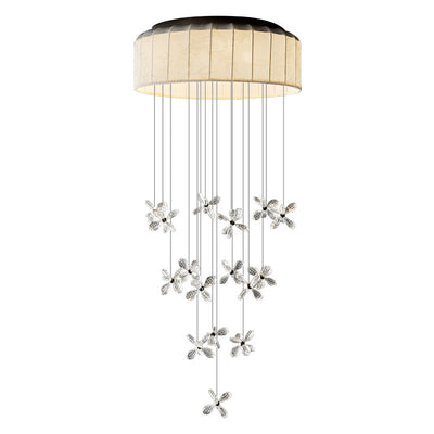 Traditional French Floating Crystal Flower Fabric LED Chandelier For Living Room