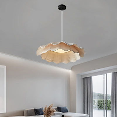 Traditional French Double Layers Fabric Brass LED Pendant Light For Living Room