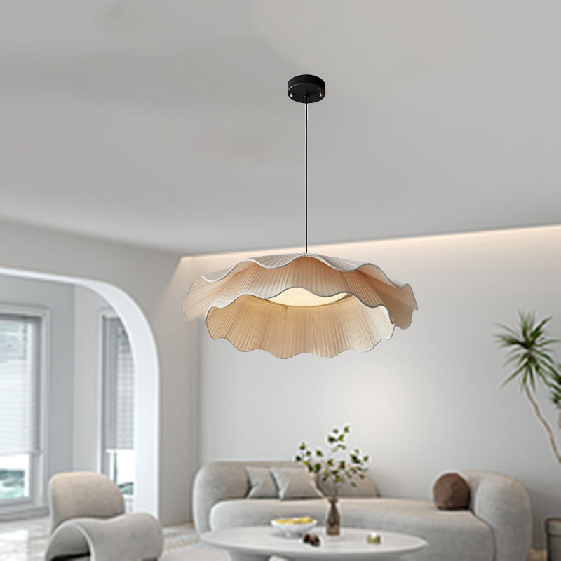 Traditional French Double Layers Fabric Brass LED Pendant Light For Living Room