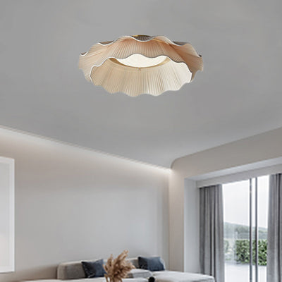 Traditional French Double Layers Fabric Brass LED Flush Mount Ceiling Light For Bedroom