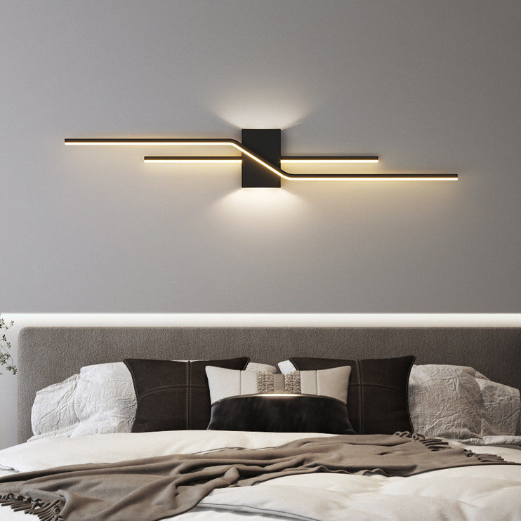 Modern Minimalist Linear Parallel Cross Iron PVC LED Wall Sconce Lamp For Living Room