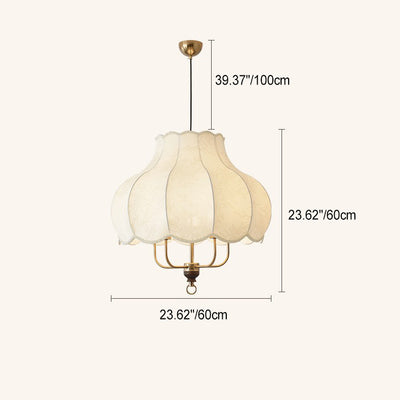 Traditional French Dome Round Flower Shape Wood Iron Frame Fabric 4/5- Light Pendant Light For Living Room