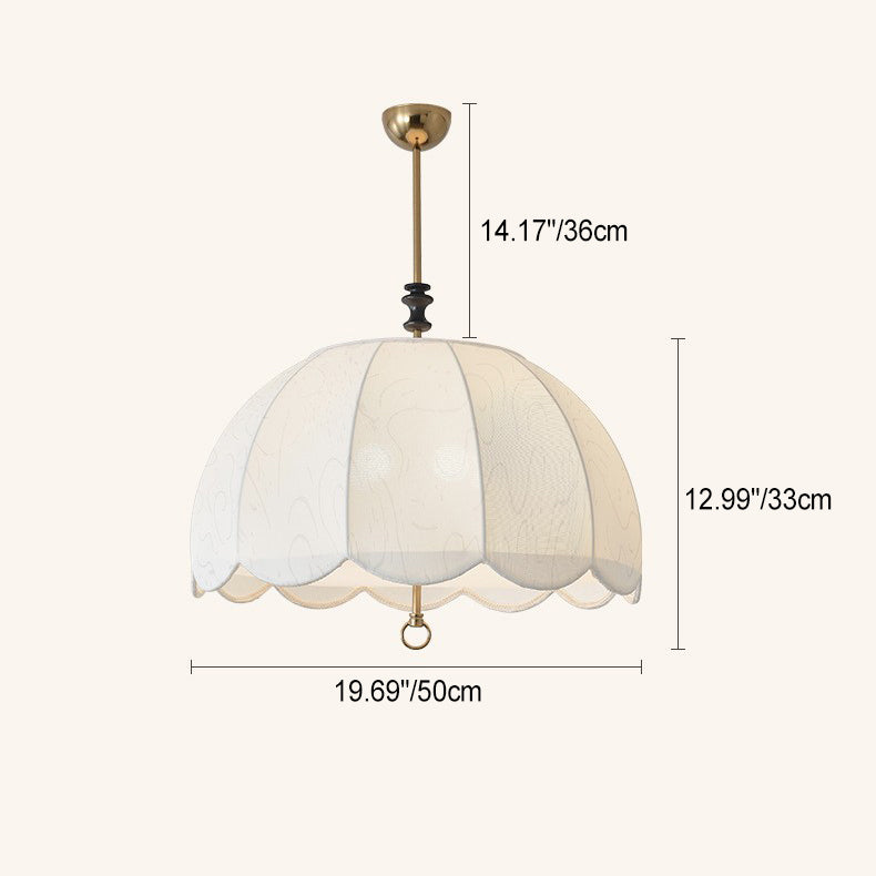 Traditional French Dome Round Flower Shape Wood Iron Frame Fabric 4/5- Light Pendant Light For Living Room