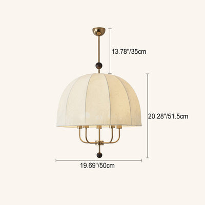 Traditional French Dome Round Flower Shape Wood Iron Frame Fabric 4/5- Light Pendant Light For Living Room