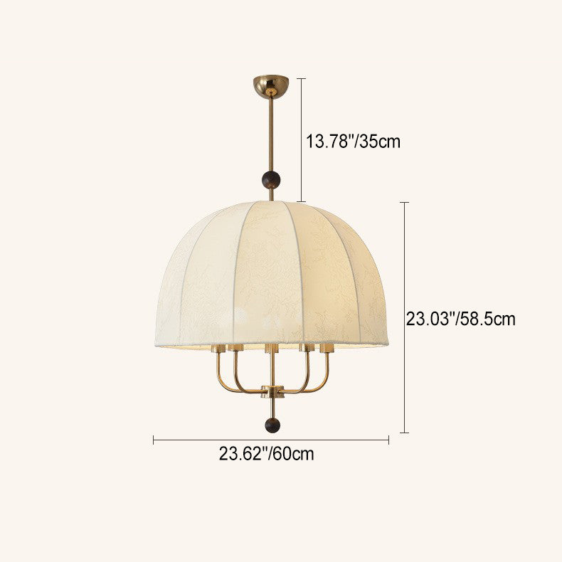 Traditional French Dome Round Flower Shape Wood Iron Frame Fabric 4/5- Light Pendant Light For Living Room