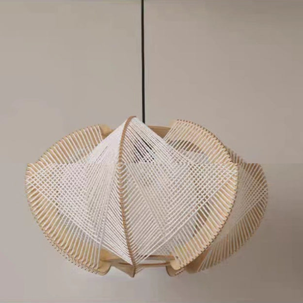 Zeitgenössische Boho Hardware Holz Hanf Seil Rattan Weben Hohl Kuppel 1-Licht Pendelleuchte Für Wohnzimmer 