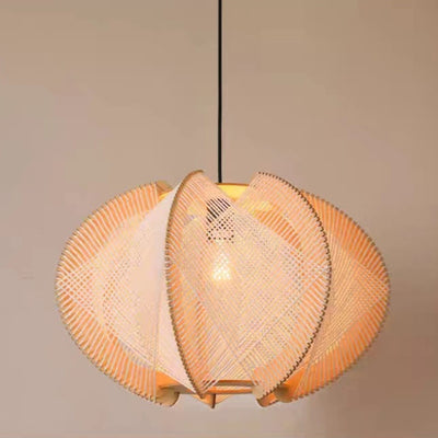 Zeitgenössische Boho Hardware Holz Hanf Seil Rattan Weben Hohl Kuppel 1-Licht Pendelleuchte Für Wohnzimmer 