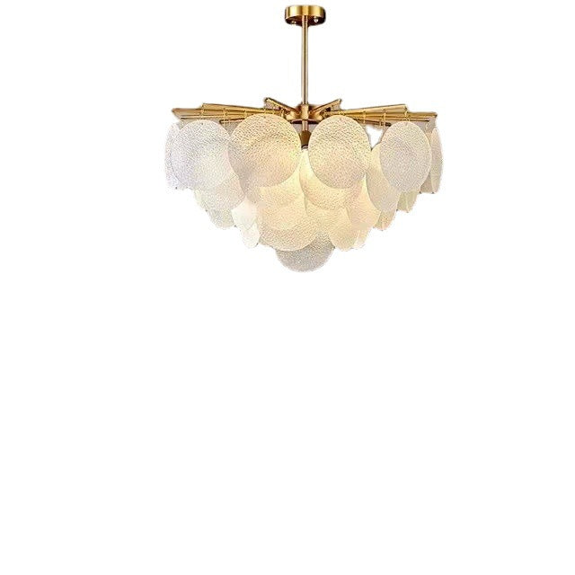 Traditional French Tiered Round Textured Cloud Glass Iron 6/8/9-Light Chandelier For Living Room