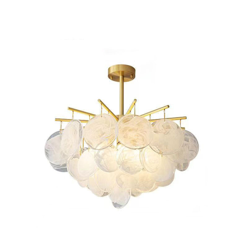 Traditional French Tiered Round Textured Cloud Glass Iron 6/8/9-Light Chandelier For Living Room