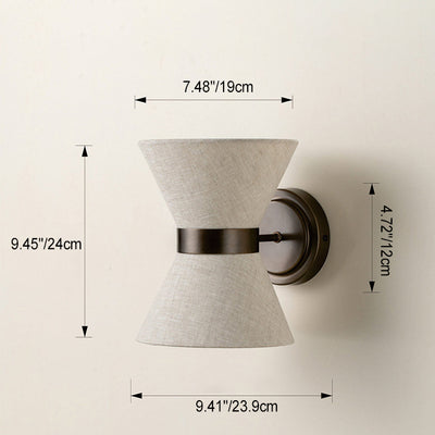 Traditional Japanese Hourglass Shape Fabric Iron 2-Light Wall Sconce Lamp For Living Room