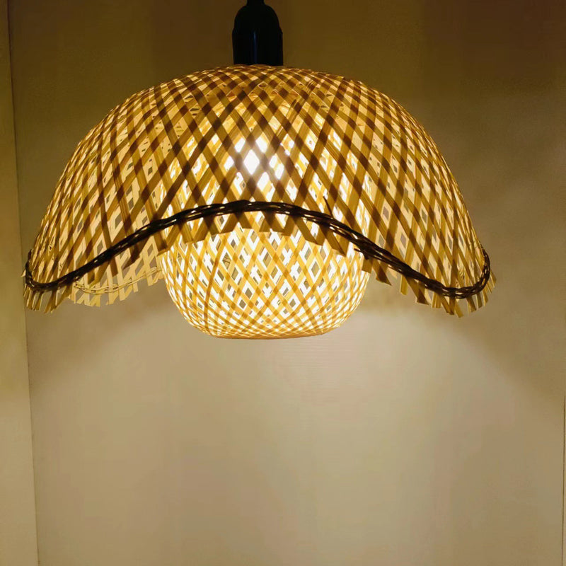 Zeitgenössische Boho Hutform Rattan Metall 1-Licht Tischlampe für Schlafzimmer 