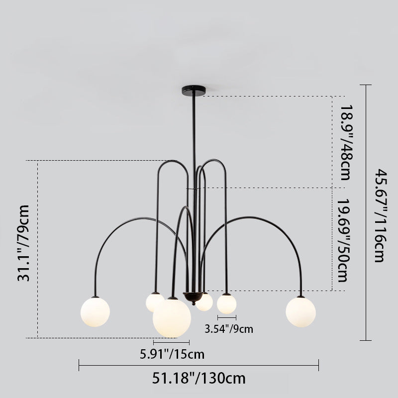 Contemporary Nordic Iron Frame Arm Glass Globe 6/8/12-Light Chandeliers For Dining Room