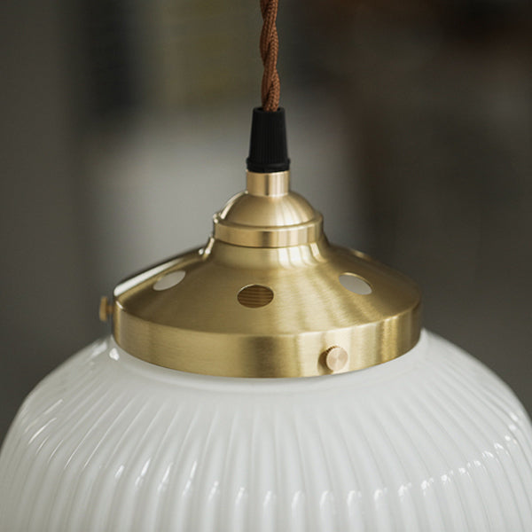 Traditional Japanese Fluted Frosted Ribbed Glass Brass 1-Light Pendant Light For Bedroom