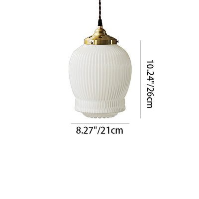 Traditional Japanese Fluted Frosted Ribbed Glass Brass 1-Light Pendant Light For Bedroom