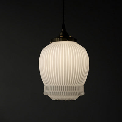 Traditional Japanese Fluted Frosted Ribbed Glass Brass 1-Light Pendant Light For Bedroom