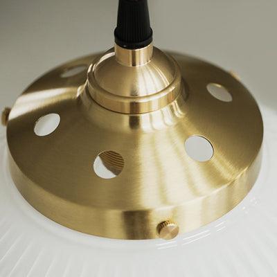 Traditional Japanese Fluted Frosted Ribbed Glass Brass 1-Light Pendant Light For Bedroom