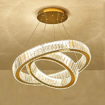 Modern Luxury Stainless Steel Crystal Rings LED Chandelier For Living Room