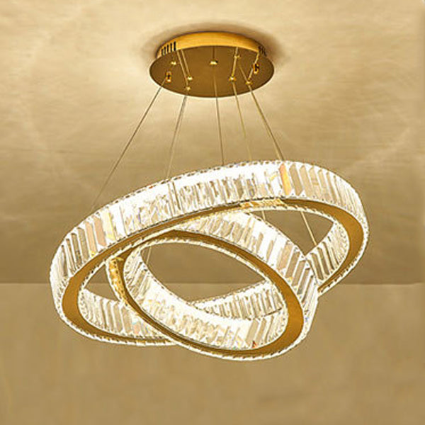 Modern Luxury Stainless Steel Crystal Rings LED Chandelier For Living Room