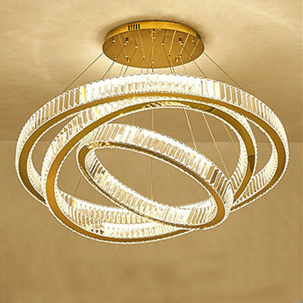 Modern Luxury Stainless Steel Crystal Rings LED Chandelier For Living Room