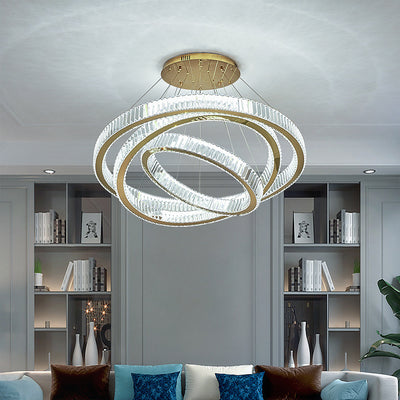 Modern Luxury Stainless Steel Crystal Rings LED Chandelier For Living Room