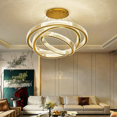 Modern Luxury Stainless Steel Crystal Rings LED Chandelier For Living Room