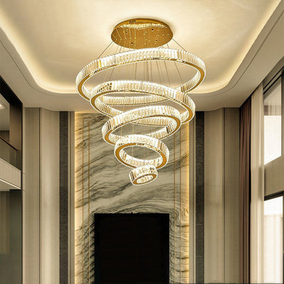 Modern Luxury Stainless Steel Crystal Rings LED Chandelier For Living Room