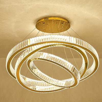 Modern Luxury Stainless Steel Crystal Rings LED Chandelier For Living Room