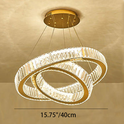 Modern Luxury Stainless Steel Crystal Rings LED Chandelier For Living Room