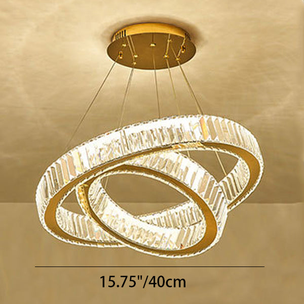 Modern Luxury Stainless Steel Crystal Rings LED Chandelier For Living Room