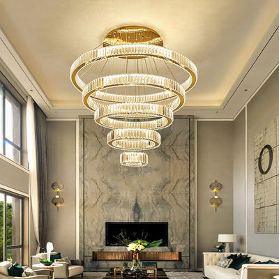 Modern Luxury Stainless Steel Crystal Rings LED Chandelier For Living Room