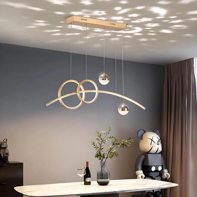 Zeitgenössische kreative Kurve Eisen Aluminium Silikon Acryl LED Kronleuchter Insel Licht für Esszimmer 