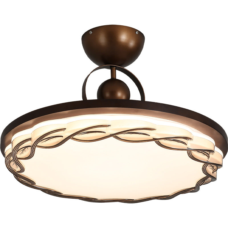 Traditional Chinese Round Drum Shape Acrylic Iron LED Semi-Flush Mount Ceiling Light For Bedroom