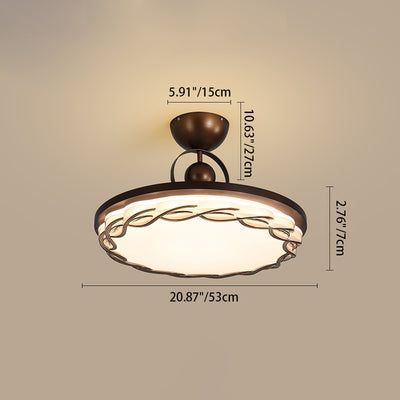 Traditional Chinese Round Drum Shape Acrylic Iron LED Semi-Flush Mount Ceiling Light For Bedroom