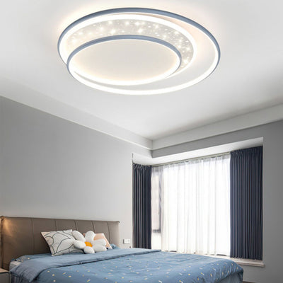 Contemporary Creative Iron Aluminum Acrylic Starry Sky Round Hollow Out LED Flush Mount Ceiling Light For Living Room