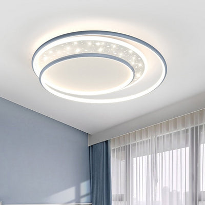 Contemporary Creative Iron Aluminum Acrylic Starry Sky Round Hollow Out LED Flush Mount Ceiling Light For Living Room