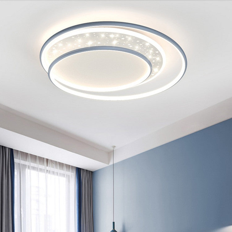 Contemporary Creative Iron Aluminum Acrylic Starry Sky Round Hollow Out LED Flush Mount Ceiling Light For Living Room