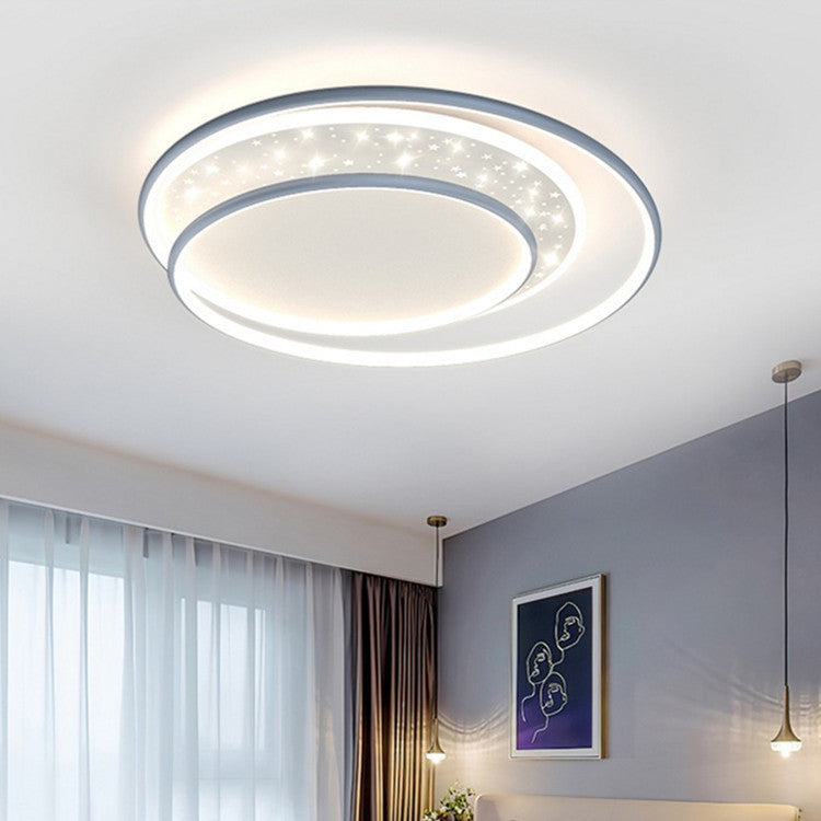 Contemporary Creative Iron Aluminum Acrylic Starry Sky Round Hollow Out LED Flush Mount Ceiling Light For Living Room