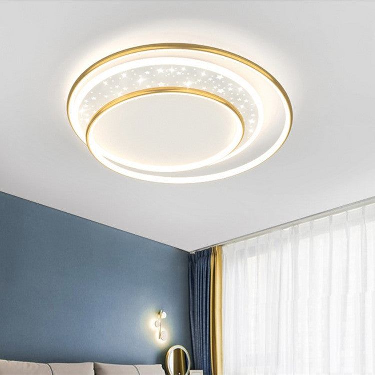 Contemporary Creative Iron Aluminum Acrylic Starry Sky Round Hollow Out LED Flush Mount Ceiling Light For Living Room