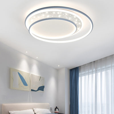 Contemporary Creative Iron Aluminum Acrylic Starry Sky Round Hollow Out LED Flush Mount Ceiling Light For Living Room