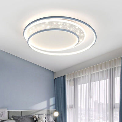 Contemporary Creative Iron Aluminum Acrylic Starry Sky Round Hollow Out LED Flush Mount Ceiling Light For Living Room