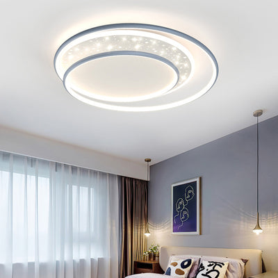 Contemporary Creative Iron Aluminum Acrylic Starry Sky Round Hollow Out LED Flush Mount Ceiling Light For Living Room