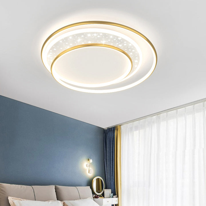 Contemporary Creative Iron Aluminum Acrylic Starry Sky Round Hollow Out LED Flush Mount Ceiling Light For Living Room