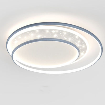 Contemporary Creative Iron Aluminum Acrylic Starry Sky Round Hollow Out LED Flush Mount Ceiling Light For Living Room