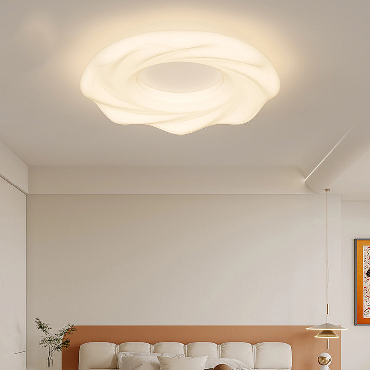 Contemporary Nordic Cream Iron PE Round Cookie LED Flush Mount Ceiling Light For Bedroom