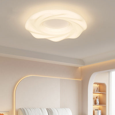 Contemporary Nordic Cream Iron PE Round Cookie LED Flush Mount Ceiling Light For Bedroom