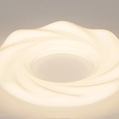 Contemporary Nordic Cream Iron PE Round Cookie LED Flush Mount Ceiling Light For Bedroom