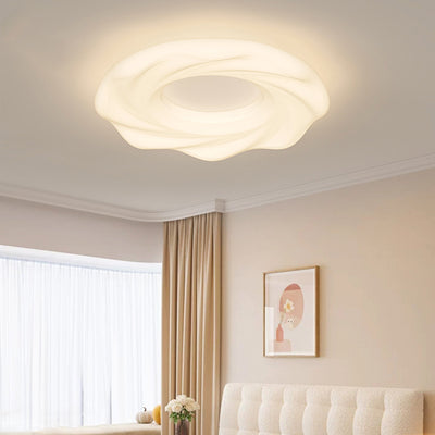 Contemporary Nordic Cream Iron PE Round Cookie LED Flush Mount Ceiling Light For Bedroom