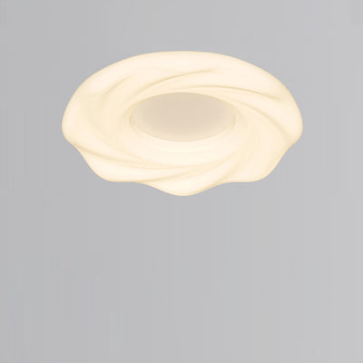 Contemporary Nordic Cream Iron PE Round Cookie LED Flush Mount Ceiling Light For Bedroom